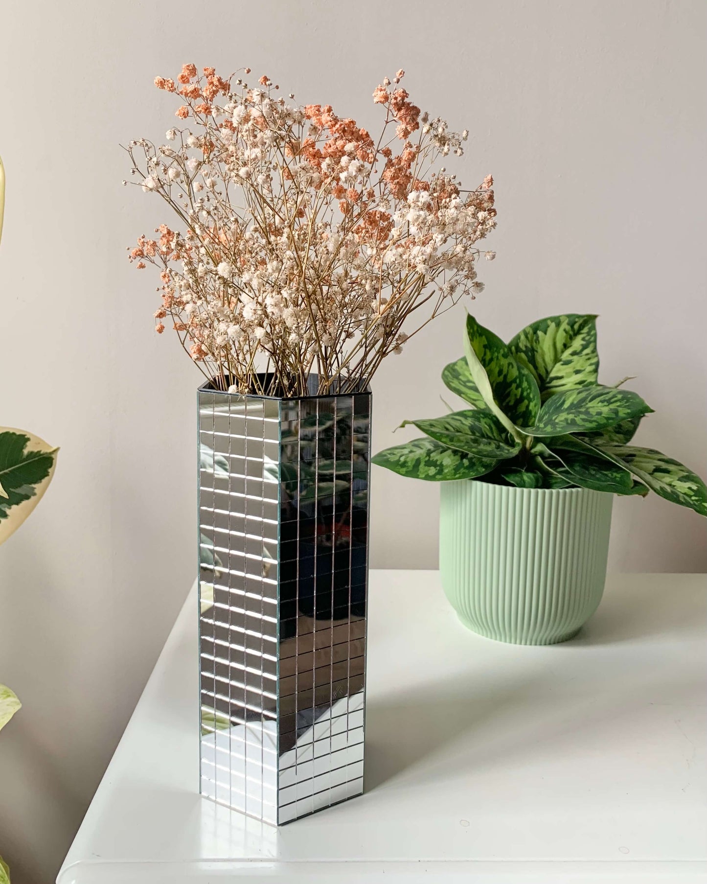 Vase hexagone disco en mosaïque miroir BelemBouture