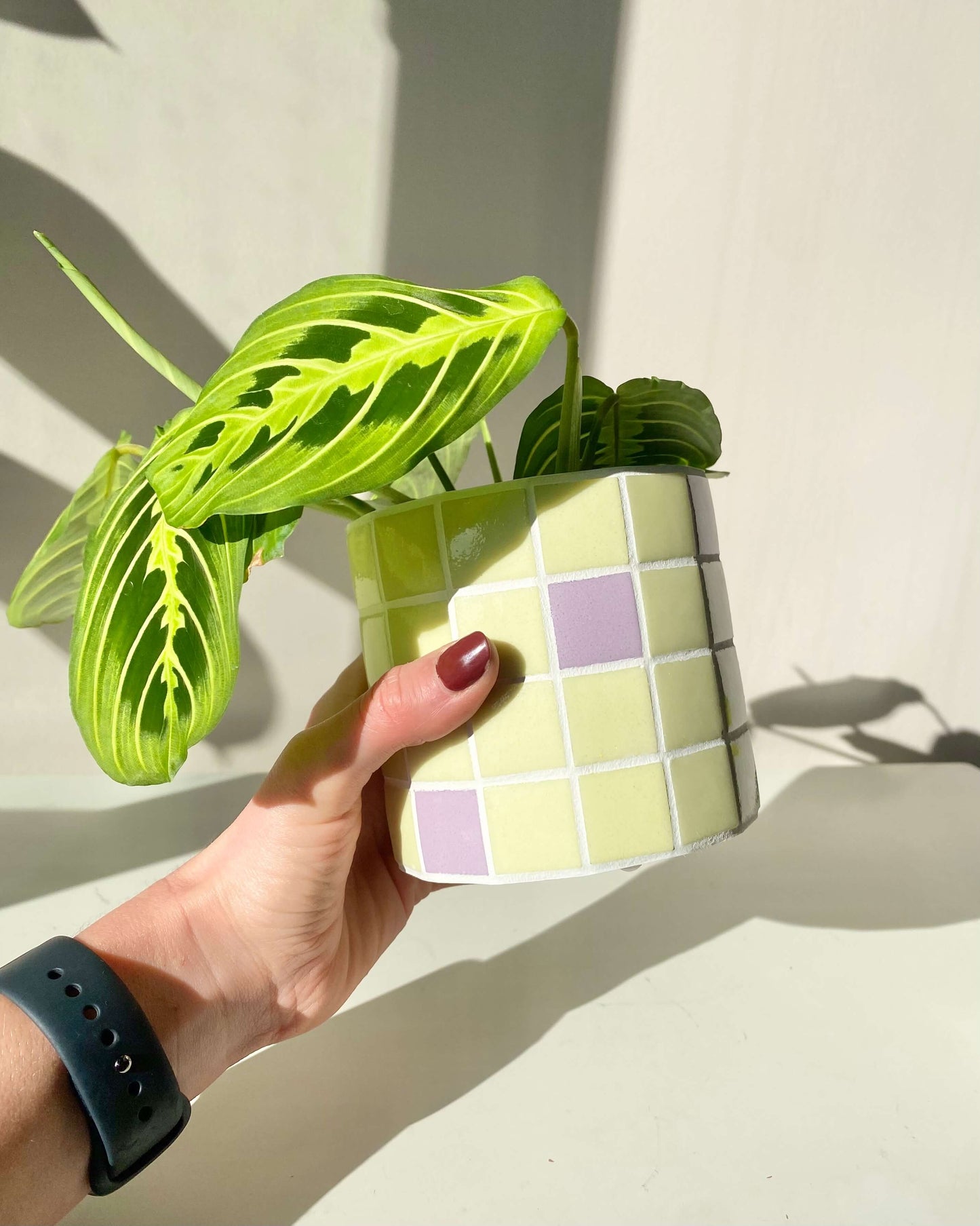 Duo cache-pot mosaïque "Jungle Pop" Jaune et Lila fabriqué en Alsace BelemBouture