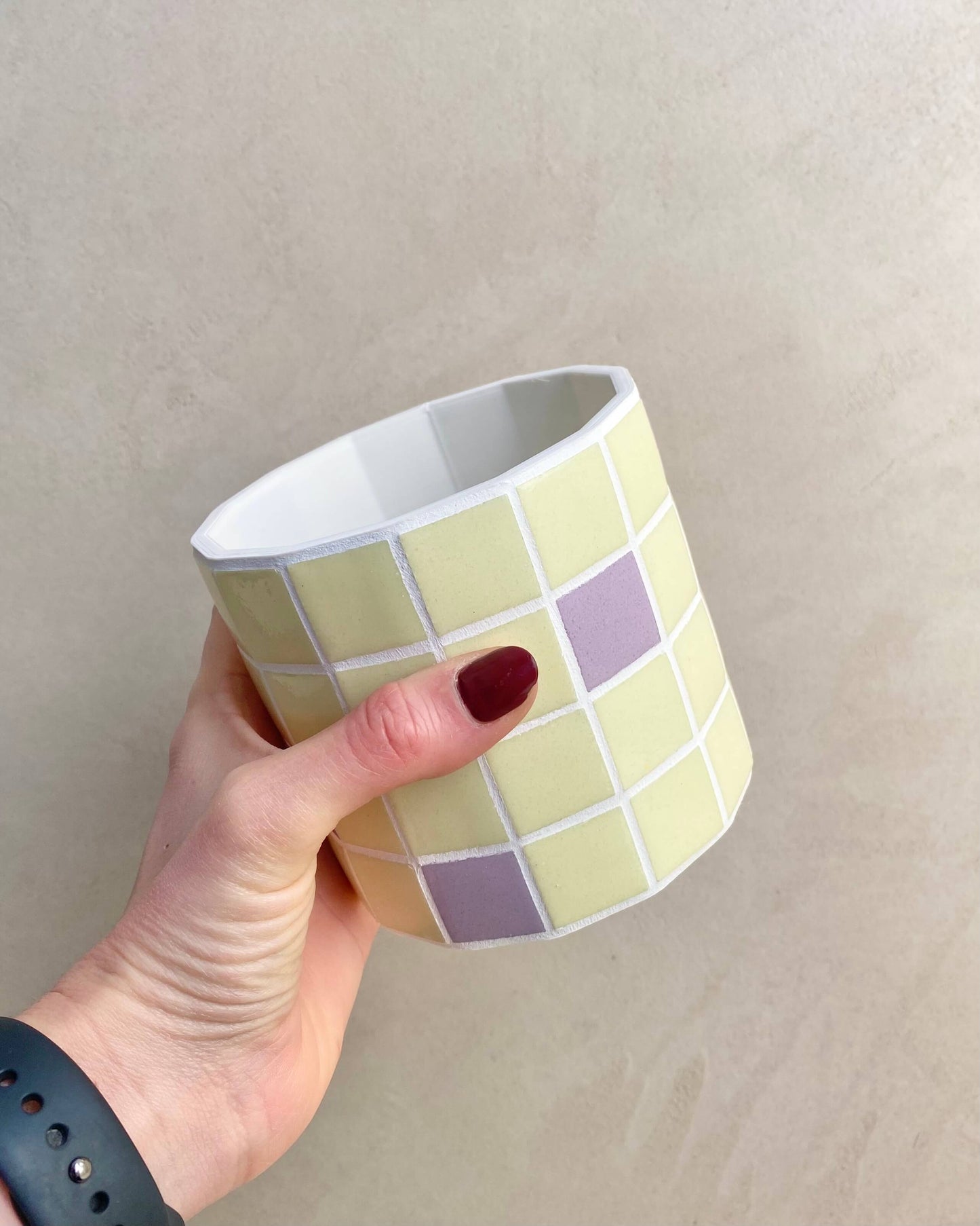Duo cache-pot mosaïque "Jungle Pop" Jaune et Lila fabriqué en Alsace BelemBouture