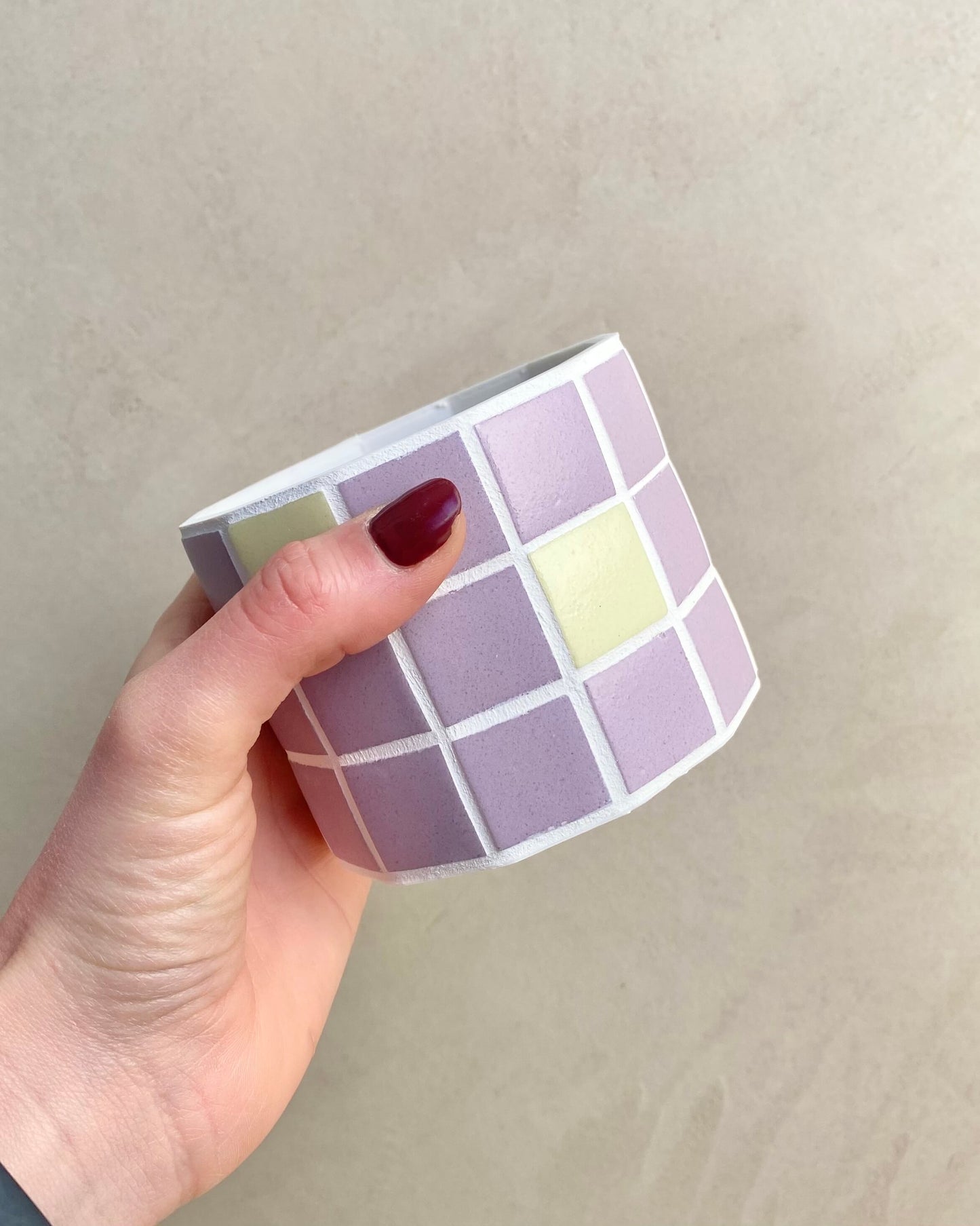 Duo cache-pot mosaïque "Jungle Pop" Jaune et Lila fabriqué en Alsace BelemBouture