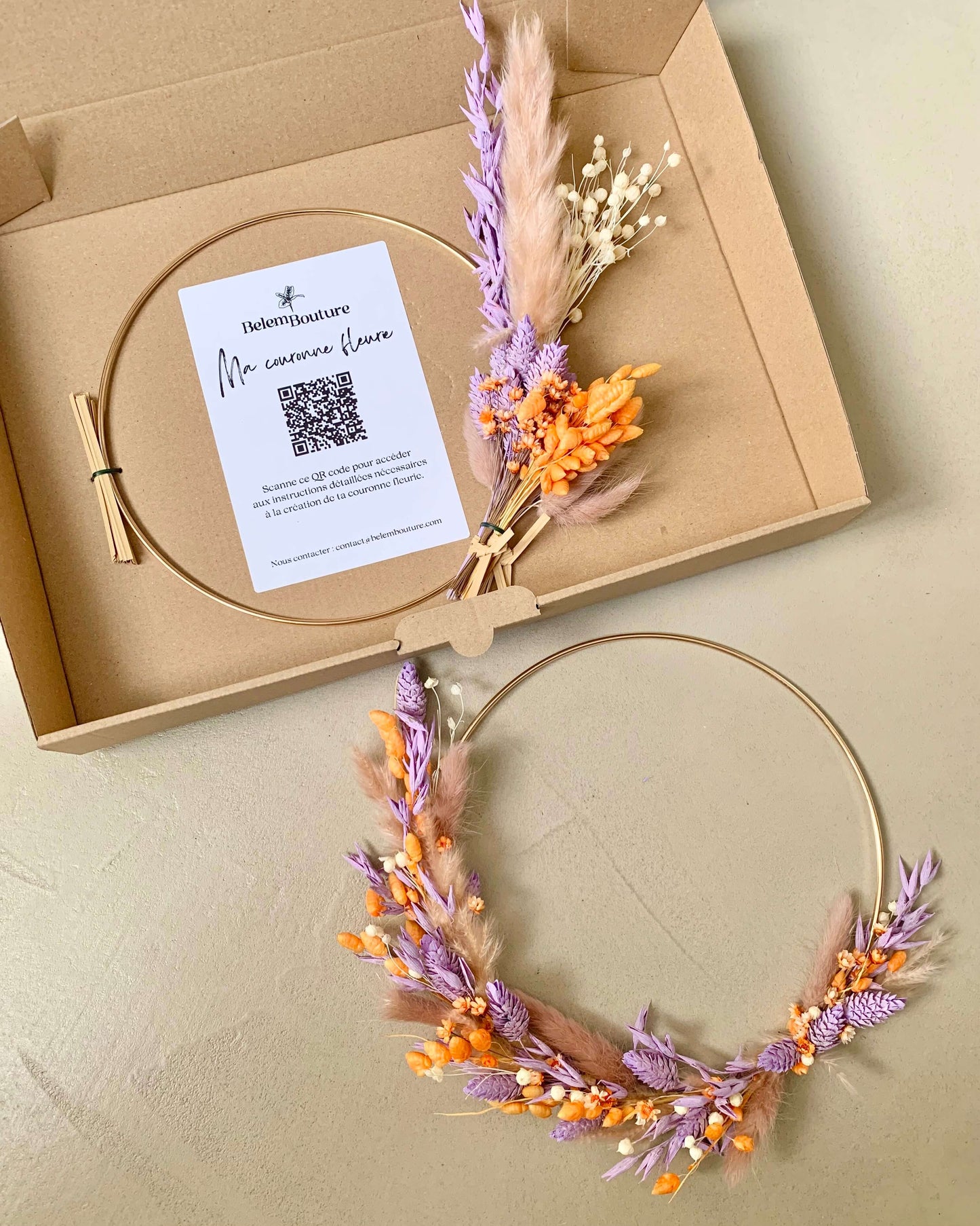 Kit DIY - Couronne murale fleurie "Lila et Orange" - BelemBouture