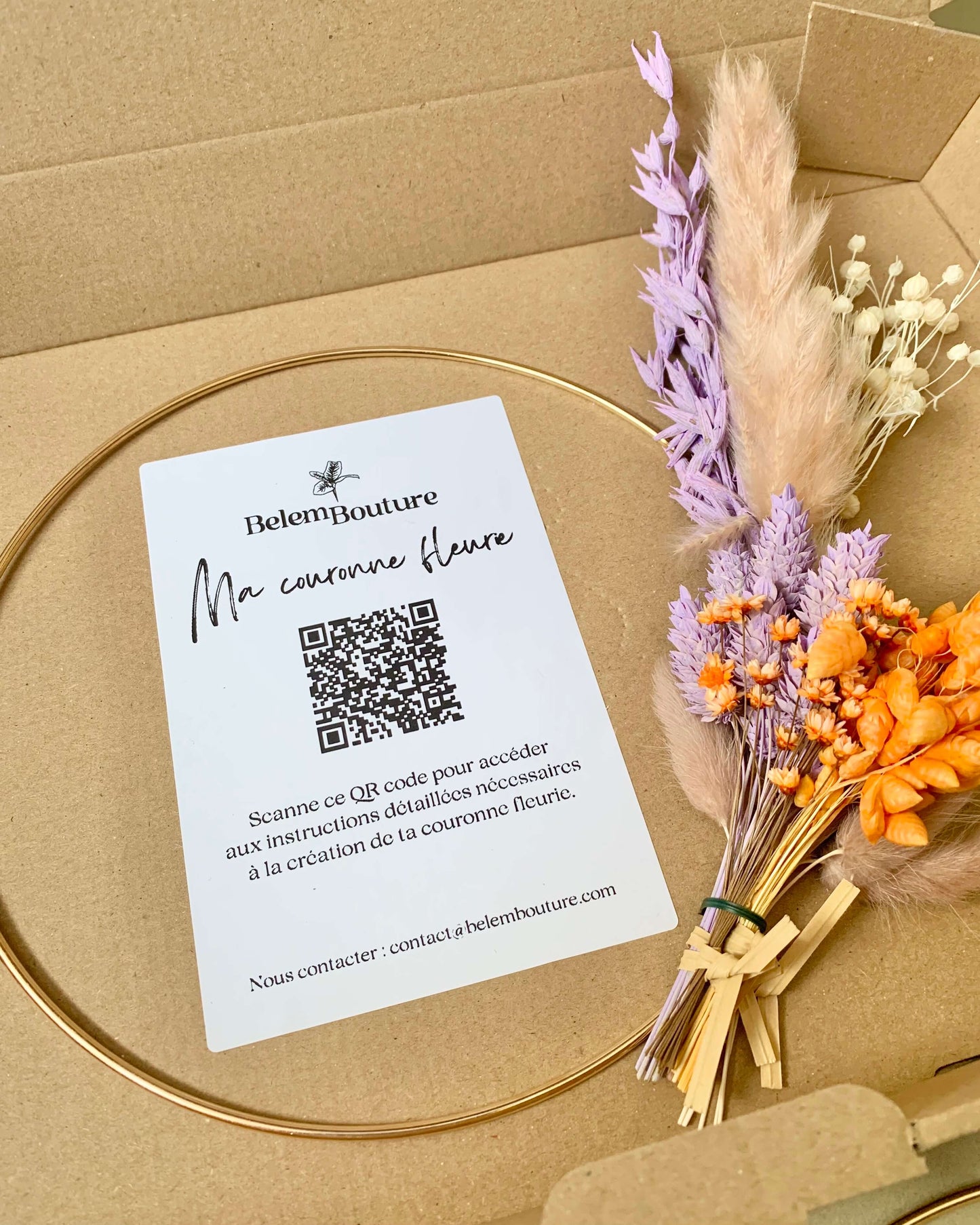 Kit DIY - Couronne murale fleurie "Lila et Orange" - BelemBouture