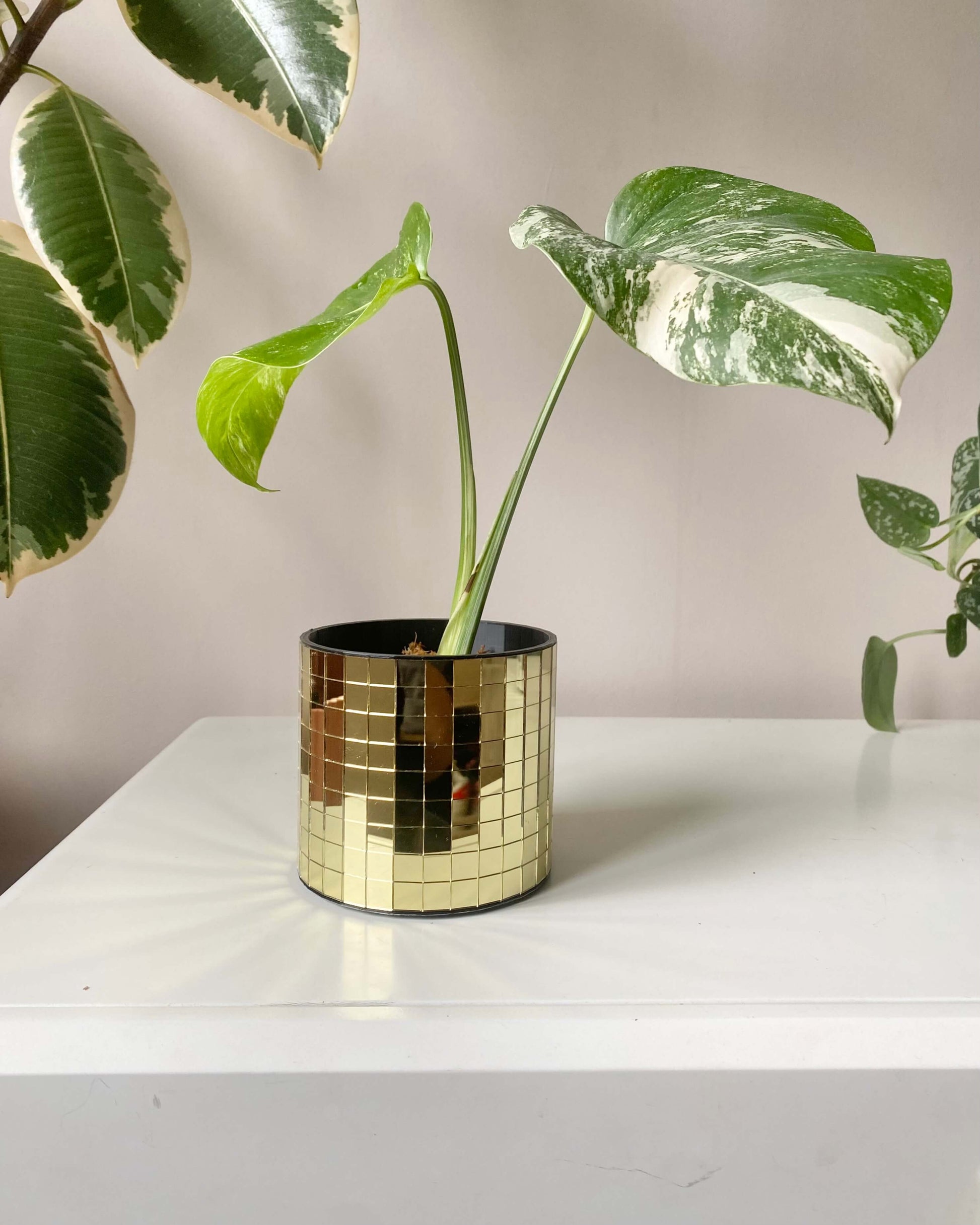 cache pot plante Cache-pot disco à facettes – modèle rond doré & cuivré