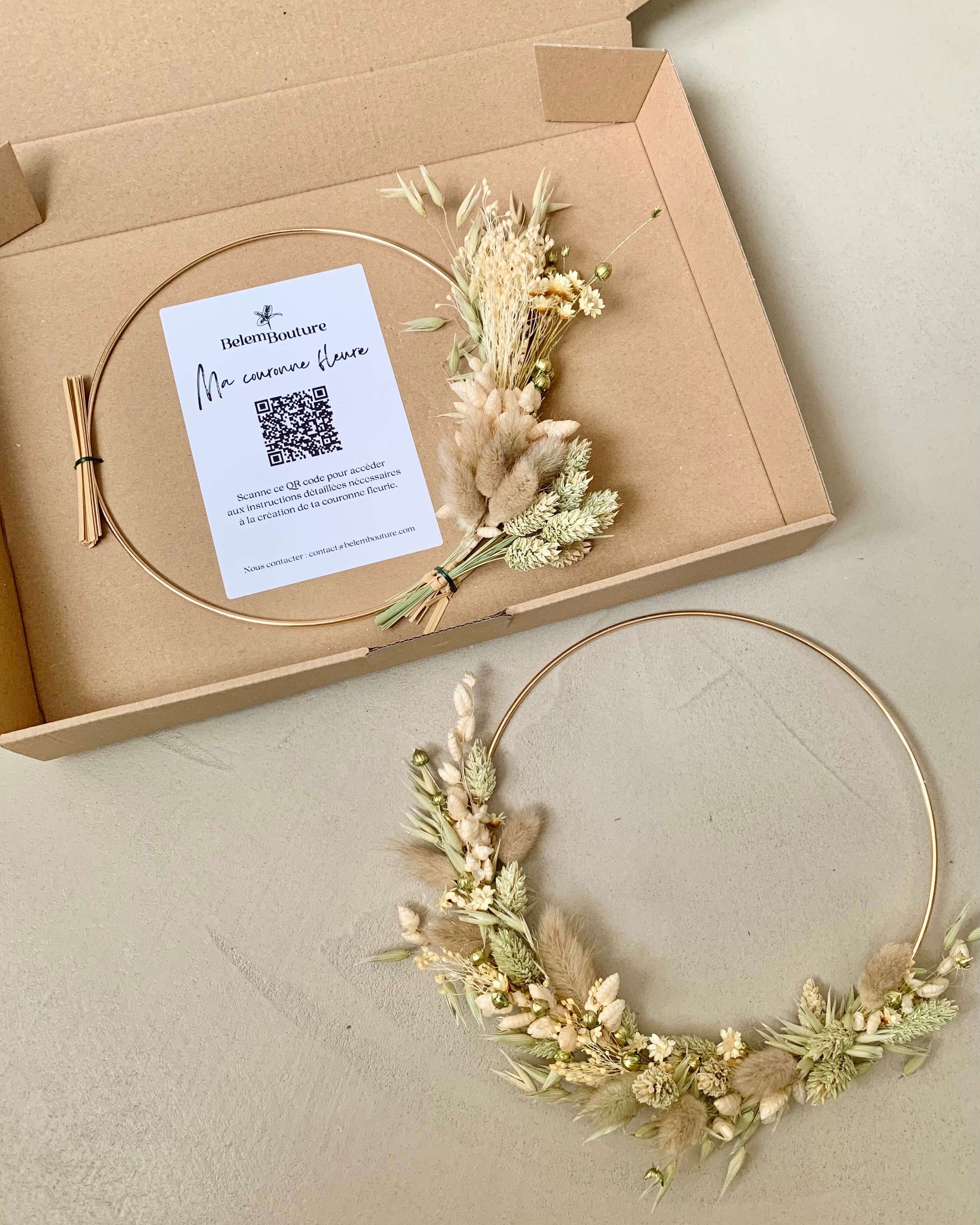 Kit DIY - Couronne murale fleurie "Olive Gold" - BelemBouture